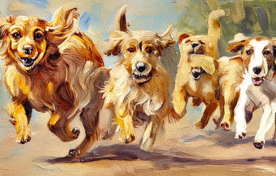 Four Dogs      digital wall art, vibrant home decor printable, modern art for living room, colorful gallery wall, DIY craft digital download