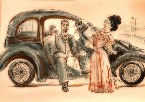 The New Car     Vintage-inspired wall art, colorful digital download, retro car and couple, home decor, printable art, vibrant wall decor