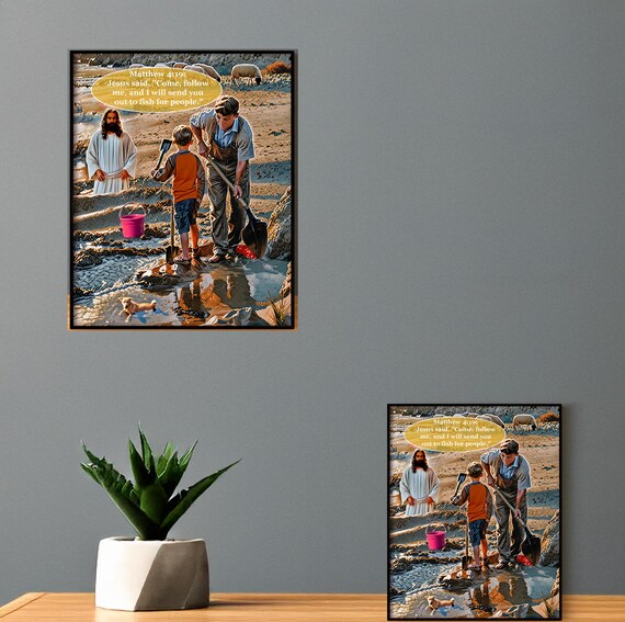 Crab Diggers -   Faith art Pacific Ocean Wall Art Print, Coastal Home Decor, Beach Gift, Nautical Wall Hanging