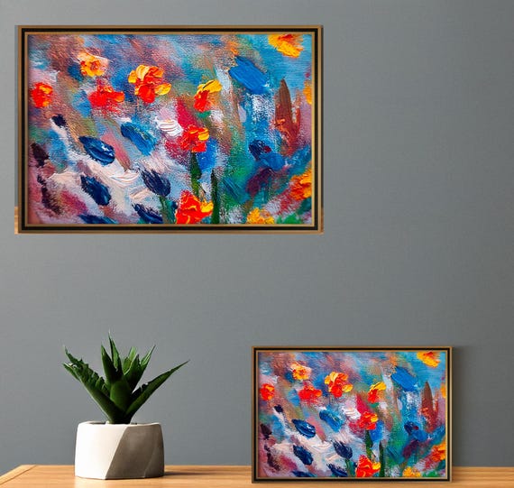 Colorful garden wall art digital print, vibrant abstract painting, modern home decor, bright floral artwork for living room or bedroom