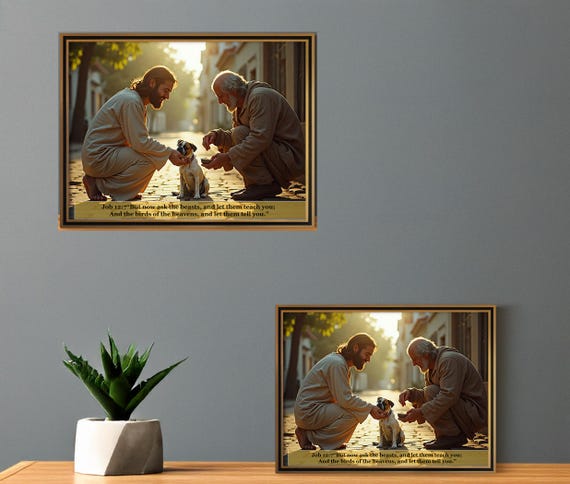 Jesus, man, and dog Printable Wall Art,  Home Decor for Living Room, DIY Digital Download, Instant Art Print