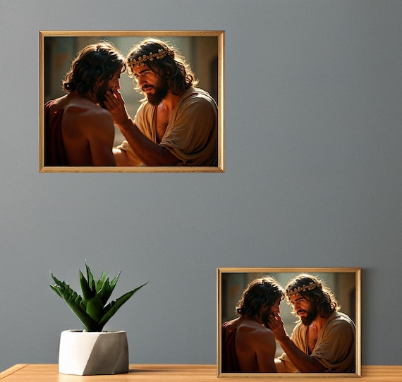 Jesus and his Disciple Modern Portrait of Jesus, Colorful Art Print, Home Decor, Inspirational Religious Artwork, Living Room Decor
