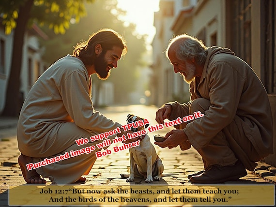 Jesus, man, and dog   We support TPUSA  Printable Wall Art,  Home Decor for Living Room, DIY Digital Download, Instant Art Print