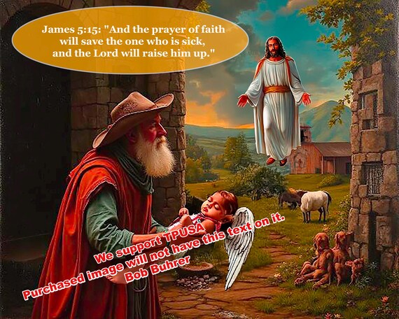Our Savior Heals His Child We support TPUSA Religious Wall Art Print with 4 Extra Inspirational Images – Christian Home Decor Gift