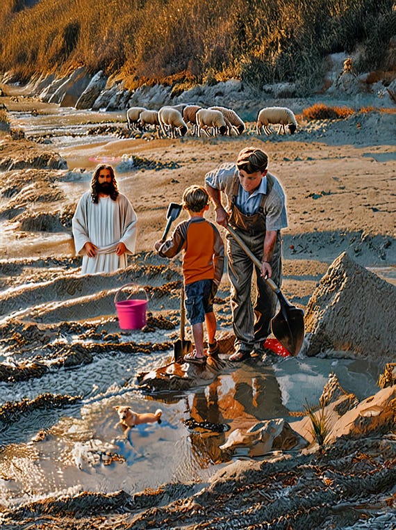 Crab Diggers - Christian Inspirational Faith-Based Prints for Living Room & Bedroom Home Decor, Motivational Religious Wall Decor