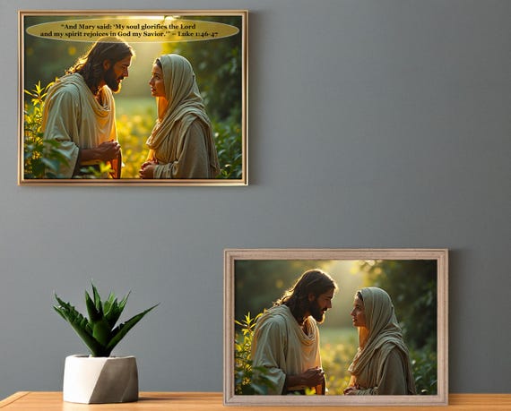 Jesus and Mary -  Religious Wall Art Digital Download   Nostalgic Scene | Printable Christian Home Decor for Living Room