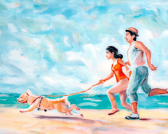 Ocean walk                  Renoir style   Digital Wall Art Print, Colorful Beach Scene, Nostalgic Home Decor, Printable Art for Living Room