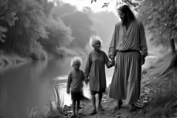 Jesus with Elders           Painting Spiritual Wall Art Christian Home Decor Biblical Illustration Gift