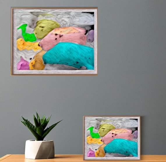 Snow Characters, Colorful Abstract Fish Print, Modern Home Decor, Instant Download Art, Living Room or Office Decor, Vibrant Printable Art