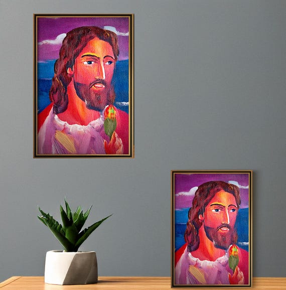 Jesus Colorful Modern Portrait of Jesus Digital Wall Art, Instant Download, Home Decor, Vibrant Art Print, Religious Wall Decor, Unique Gift