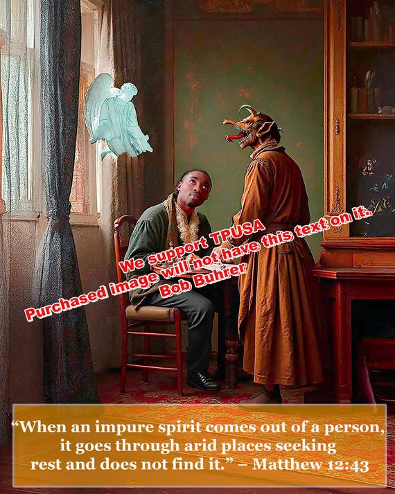 Demon Buying Soul   We support TPUSA  -  Arts Print, Gothic Wall Decor, Dark Fantasy Illustration, Occult Home Decoration, Unique Gift