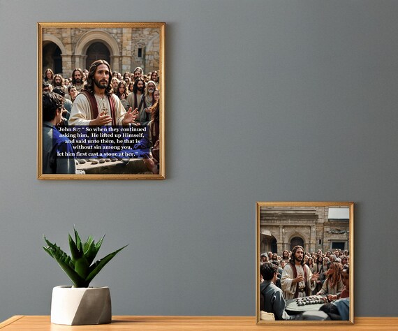 The First Stone  - Inspirational Christian Wall Art with 5 Images for Home Decor