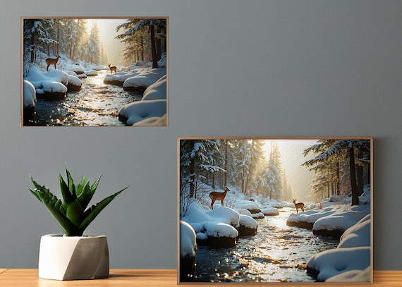 The Deer Couple  Digital Wall Art, Colorful Nature Print, Modern Home Decor, Instant Download Art, Forest Scene with Deer, LivingDecor