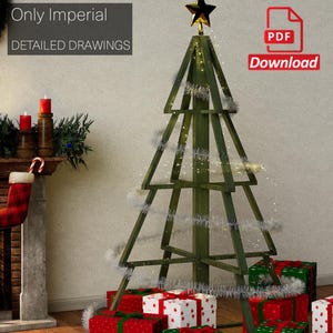 5&#39; Wooden Christmas Tree Plans - 2x1 Christmas Tree Decor - Wood Christmas tree blueprint - Easy to build DIY Blueprints PDF Download