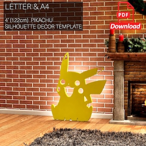 Plantilla de decoración de Pikachu, plantilla de silueta de Pokémon, plantilla de decoración de Pokémon, plantillas, PDF, plantillas de corte de Pikachu, decoración de Pokémon
