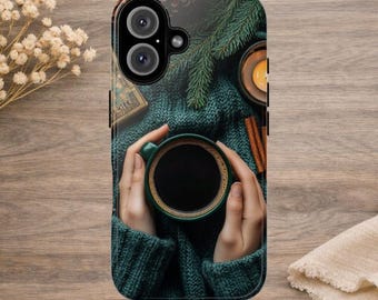 Coque pour portable café et pin | Étui de protection robuste pour téléphone