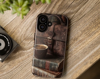 Étui pour portable avec café, pochette et livres Étui de portable protecteur robuste | Étui de téléphone durable