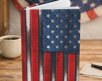 Carnet cartonné avec drapeau américain lavé et usé | Planification et réflexion quotidiennes