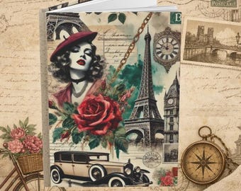 Carnet à couverture rigide Parisian Chic Roses - Carnet de notes avec lignes de 150 pages pour la rédaction et la planification