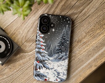 Étui pour portable blanc sapin de Noël d'hiver | Étui de protection robuste pour téléphone