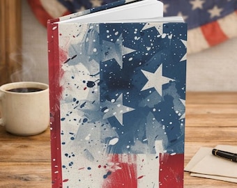 Carnet cartonné avec drapeau américain à l'aquarelle | Planification et réflexion quotidiennes