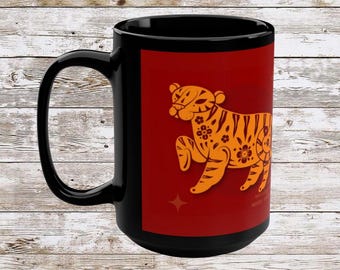 Chinese Zodiac Tiger Mug • Lunar New Year Astrology Gift • 15oz Coffee Cup for Daily Rituals