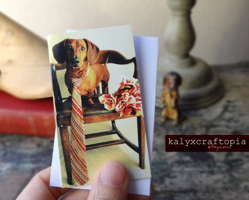 Blank inside LOVE Tiny Dachshund Bouquet Card