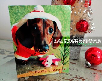 Little Santa Dachshund Christmas Card Simply Stated