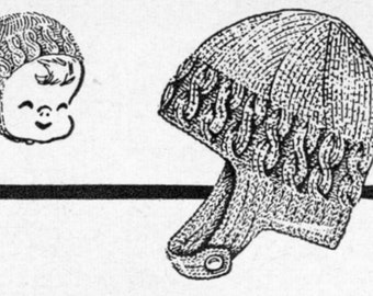 Child's Helmet Vintage Knitting Pattern Hat Cap Ear Flap