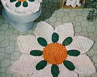 Crochet Bathroom Set Pattern, Crocheted Decor, Bathroom Crochet, Crochet Flower Rug