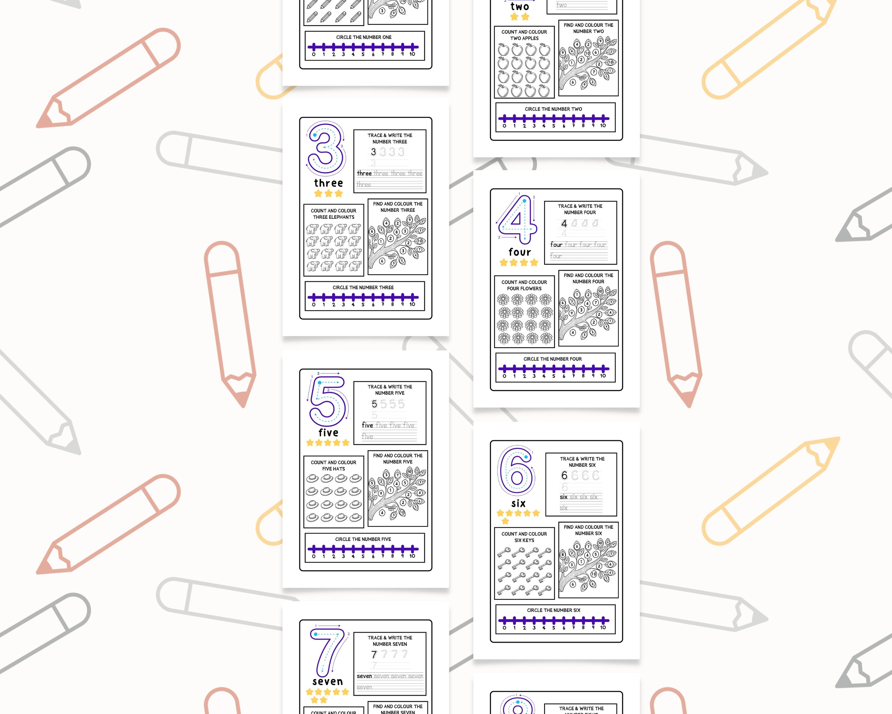 LEARNING NUMBERS WORKSHEETS 1 10 visual data 8