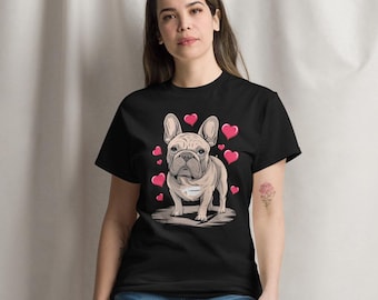 French Bulldog T-Shirt – Süßes Unisex Shirt mit Frenchie und Herzmotiv, Geschenk für Hundefreunde, Tierliebhaber & stolze Hundebesitzer