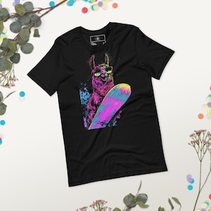 Snowboard Lama T-Shirt – Lustiges Neon Shirt mit Lama Print für Snowboarder, Skifahrer & Winterfans, Unisex Funshirt Streetwear