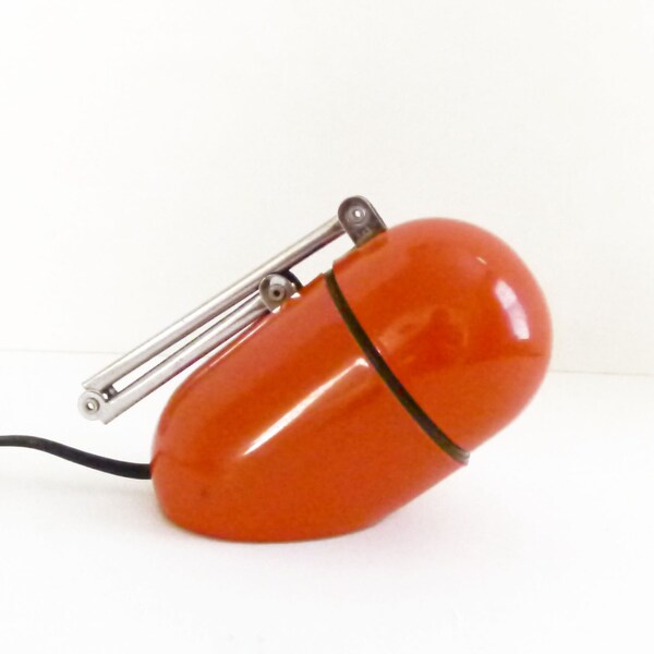 Retro Red Orange Modern Bullet Desk Lamp from the 60s 70s