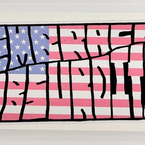 May include: Rectangular sticker featuring the American flag design with the text "FREEDOM REALITY" in a black, stylized font. The flag has a blue field with white stars and red and white stripes.