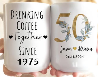 Personalized 50th Anniversary Mug, Custom Ceramic Coffee Cup, Custom Wedding Mug Gifts, Gift for Parents, 50th Anniversary Mug Gift