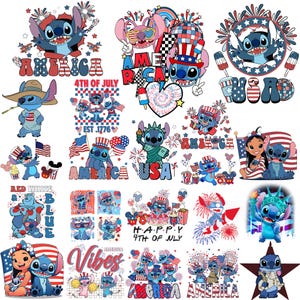 Cartoon Character 4th Of July Png, Stitch 4th of July, Patriotic Stitch, Lilo and Stitch Png, Blue Monster 4th Of July PNG, Independence Day