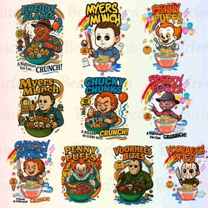Halloween Horror Character Cereal Png Bundle, Retro Horror Movie Character Png, Scary Movie Png, Funny Cereal Killers Png, Spooky Season Png