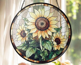 Sonnenblume Glasmalerei Suncatcher, Muttertagsgeschenk Fensterdeko, Oma Geschenk