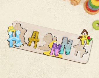 Personalized Wooden Name Princess Theme Puzzle, New Baby Gift, 1st Birthday Gift, First Birthday Baby Gift, Toddler Gift,Christmas Gift