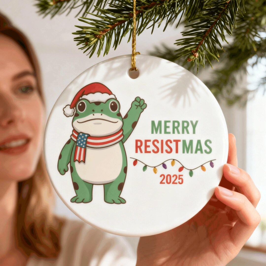 Resistmas Rabbit Merry Resistmas 2025 Ceramic Ornament – Funny Political Frog Christmas ...