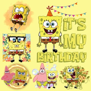 Paquete de cumpleaños de Bob Esponja (PNG), Pantalones Cuadrados (PNG), Salpicadura y acuarela (PNG), Cumpleaños de Bob Esponja (PNG), Bob Esponja (PNG), Dibujos animados (PNG)