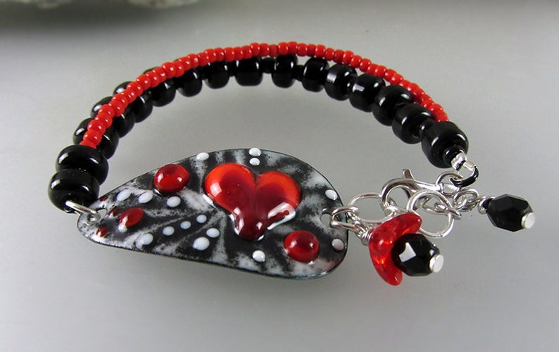 Heart of life Lampwork Bracelet by Michou Sonic /& Yoko Lightweight Copper Art Boho-Chic