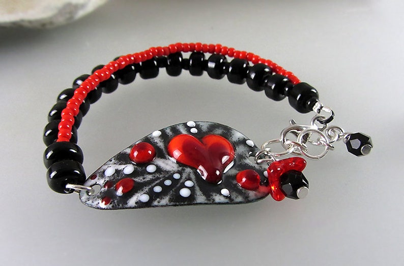 Heart of life Lampwork Bracelet by Michou Sonic /& Yoko Lightweight Copper Art Boho-Chic