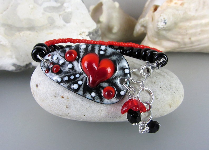 Heart of life Lampwork Bracelet by Michou Sonic /& Yoko Lightweight Copper Art Boho-Chic