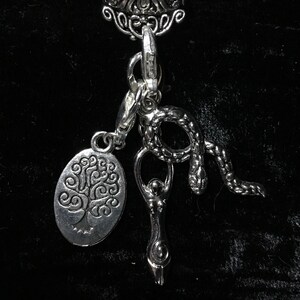 Tibetan Silver Charms (Snake, Tree, Goddess) on 16&quot; Colorful Twisted Waxed Cotton Cords - Witchcraft, Wicca, Pagan, Santeria, Occult