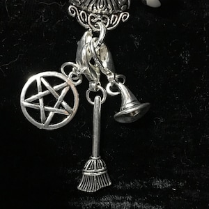 Tibetan Silver Charms (Broom, Pentacle, Hat) on 16&quot; Twisted Waxed Cotton Cords - Witchcraft, Wicca, Pagan, Santeria, Occult