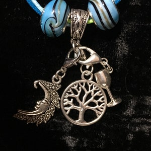 Tibetan Silver Charms (Cup, Tree, Moon) on 16&quot; Colorful Twisted Waxed Cotton Cords - Witchcraft, Wicca, Pagan, Santeria, Occult