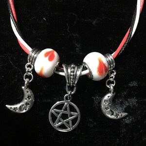 Tibetan Silver Charms (Waxing Moon, Pentacle, Waning Moon) on 16&quot; Twisted Waxed Cotton Cords - Witchcraft, Wicca, Pagan, Santeria, Occult