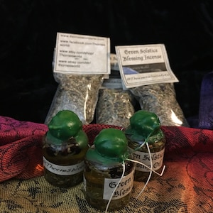 Green Solstice Blessing Oil & Loose Incense - Witchcraft, Sacred, Magick, Wicca, Pagan, Santeria, Occult, Hermetic, Hoodoo, Voudun, Santeria